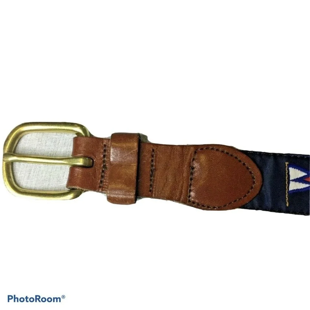 Leather Man Belt Mens 34 Nautical‎ Flag Canvas Leather Nautical Preppy Maritime